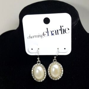 Charming Charlie Silver-tone and Shiny Rhinestone, Teardrop Earrings